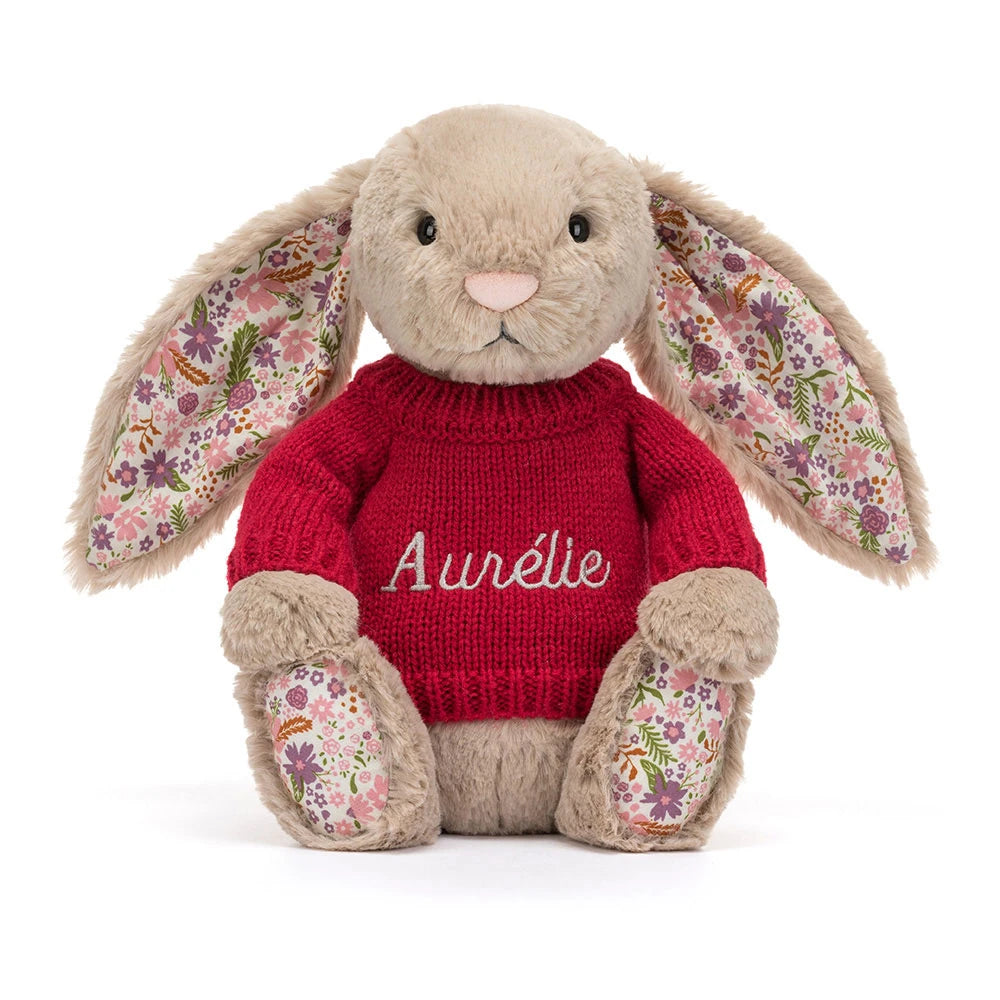 Blossom Beige Bunny 'Petal' With Personalized Red Jumper - US 9734